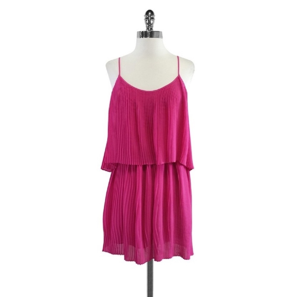 Parker Fuchsia Pleated Spaghetti Strap Short Casual Mini Dress, Size XS